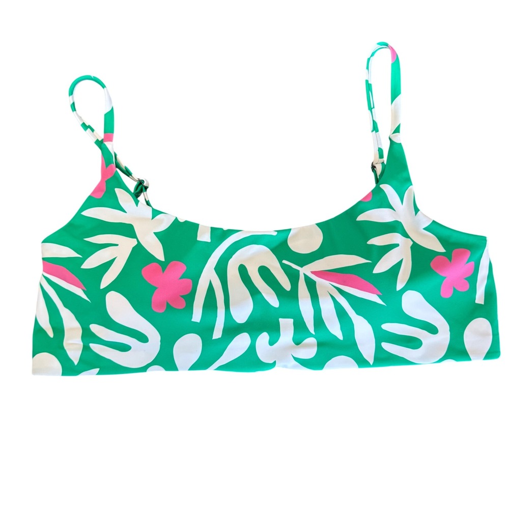 Hanna Andersson Tropical Floral Bikini Swim Top Green Pink White XXL
